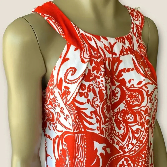Perceptions New York Paisley Sleeveless Shift Tank Dress Stretchy Size 12 Coral - Picture 7 of 14